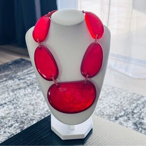 Red Chunky Statement Necklace Oversized Resin Pendant Bold Fashion Jewelry